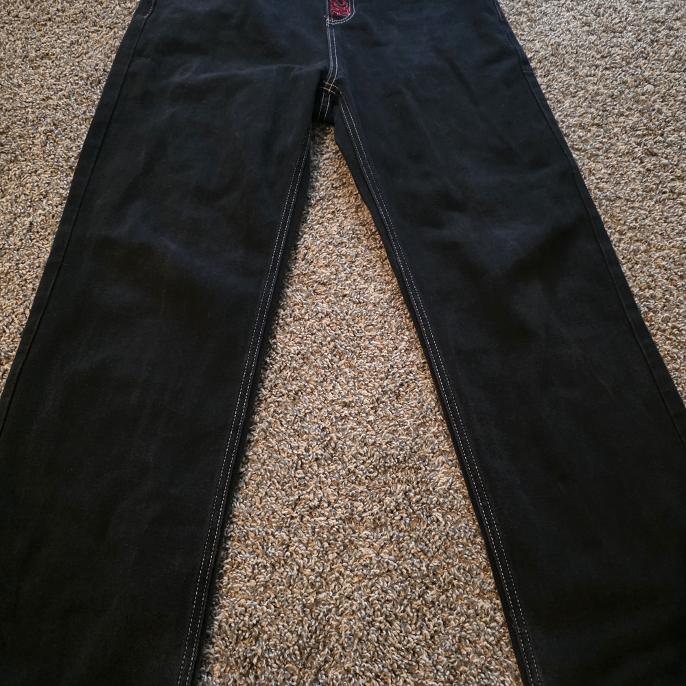 Heaven Can Wait Gothic Embroidered Black Jeans Skull Cross Y2K Emo Goth S
